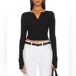 Enza Costa Rib Baseball Henley in Black Size Medium (NWOT) Retail $195